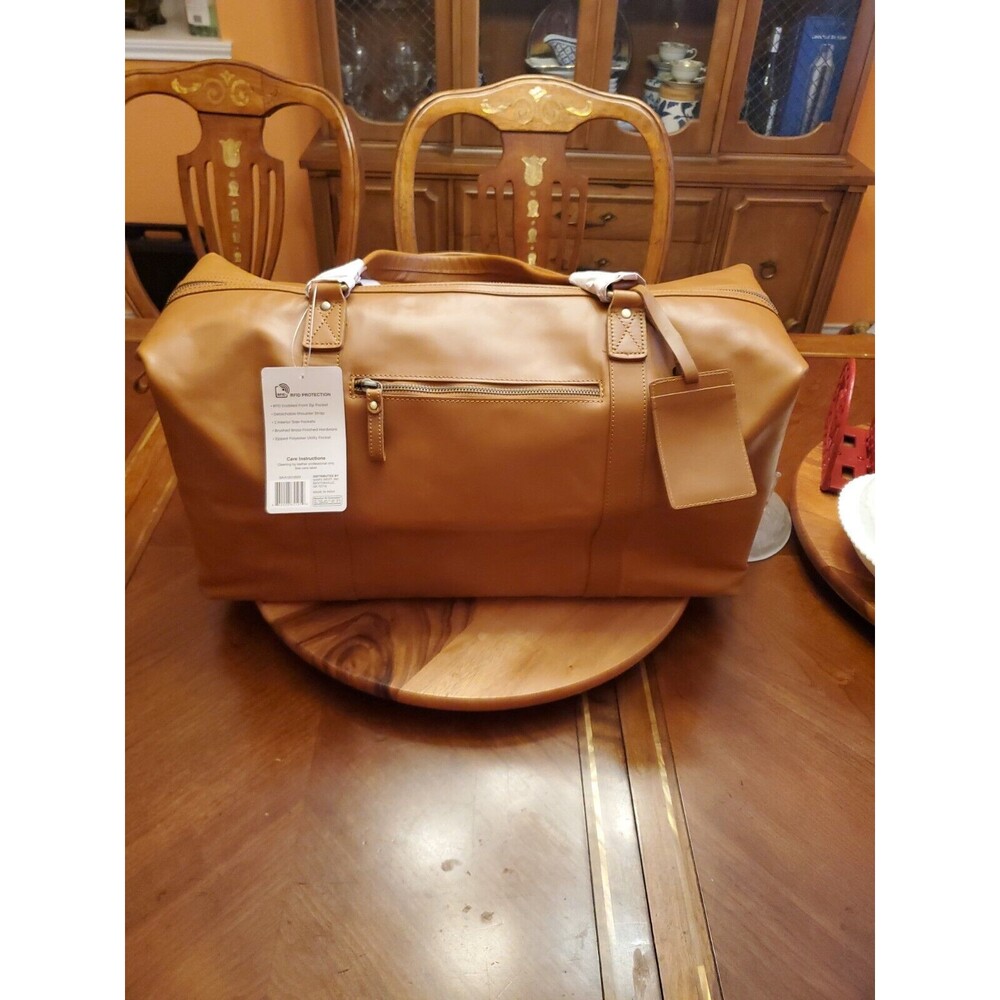 New Genuine Leather Large Travel Duffel Bag Luggage 20”x9”x10” Tan Brown
